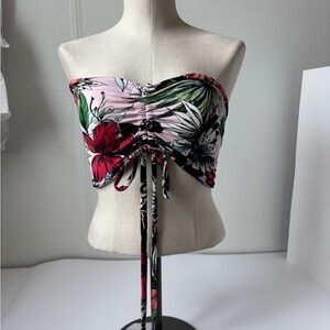 Floral Strapless Top - Pink and Green